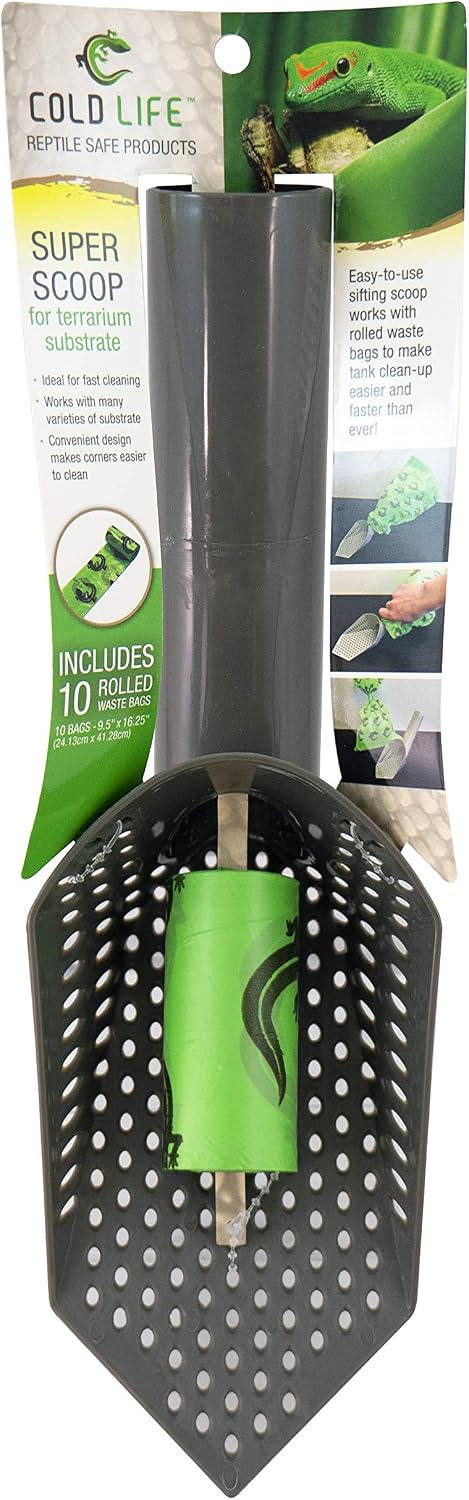 Cold Life Super Scoop Sifter Terrarium Bedding Substrate and Small Pet Cage Cleaner Shovel with 10 ct Poop Bags