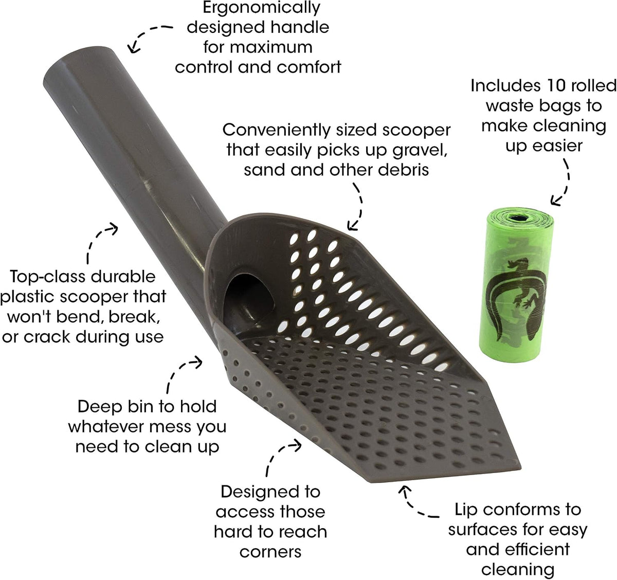 Cold Life Super Scoop Sifter Terrarium Bedding Substrate and Small Pet Cage Cleaner Shovel with 10 ct Poop Bags