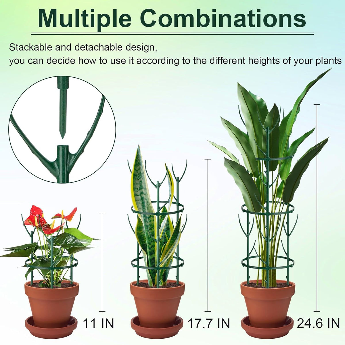 24 Pcs Plant Support Stakes, Half Round Plant Support for Indoor Plants, Stackable Garden Flower Support, Plant Stakes for Tomato, Monstera, Peony, Hydrangea Climbing Plants (6.2 "Wide X 11.6" High)