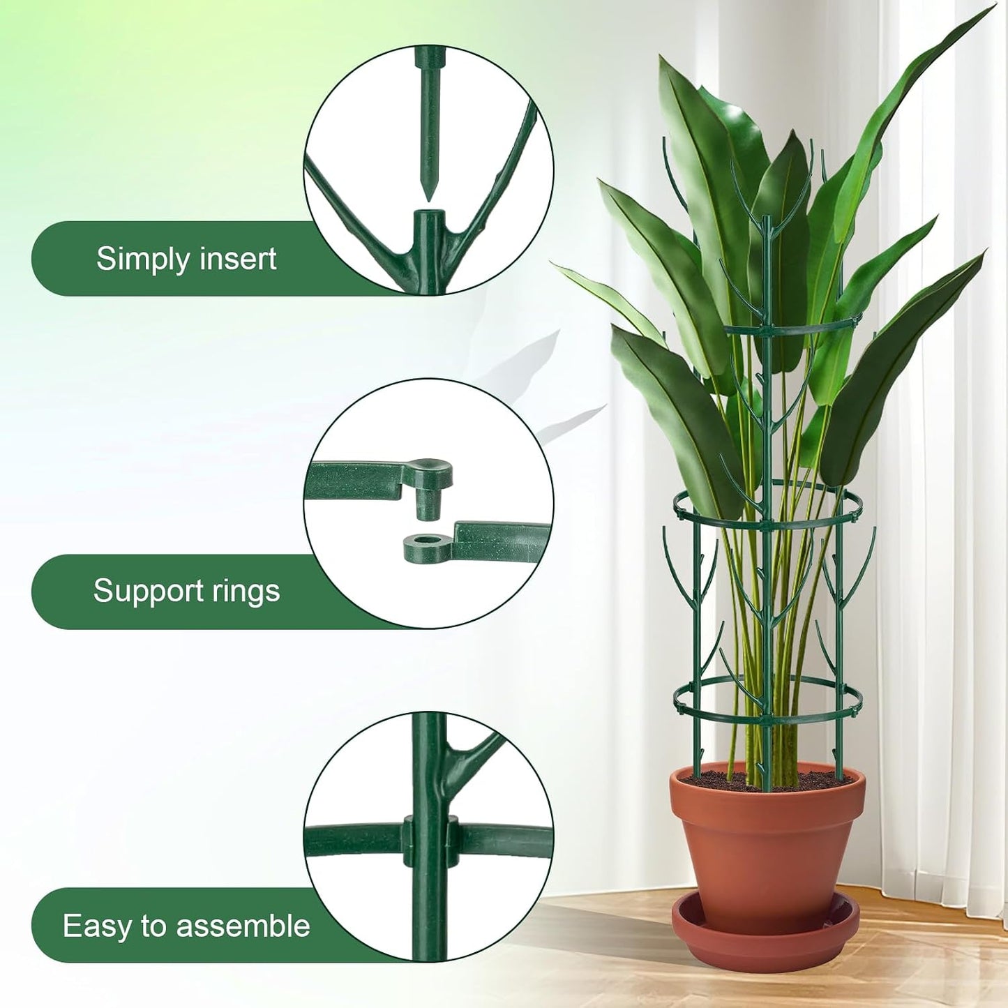 24 Pcs Plant Support Stakes, Half Round Plant Support for Indoor Plants, Stackable Garden Flower Support, Plant Stakes for Tomato, Monstera, Peony, Hydrangea Climbing Plants (6.2 "Wide X 11.6" High)