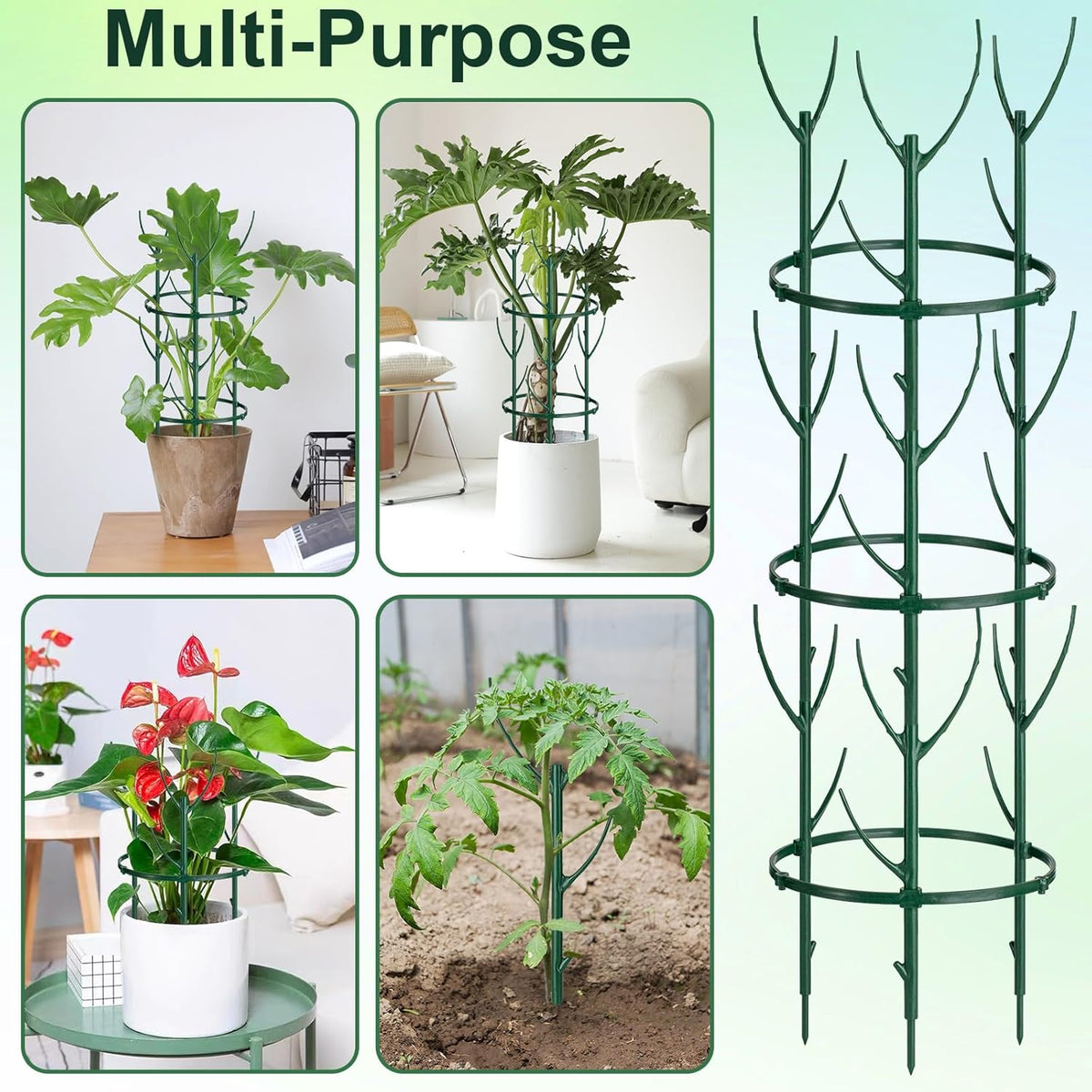 24 Pcs Plant Support Stakes, Half Round Plant Support for Indoor Plants, Stackable Garden Flower Support, Plant Stakes for Tomato, Monstera, Peony, Hydrangea Climbing Plants (6.2 "Wide X 11.6" High)