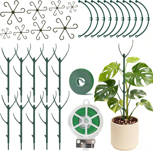 30Pcs Stackable Plant Support Stakes, Plant Stakes for Monstera Plant Stem Supports for Indoor Plants, Includes Garden Wire, Ties & Cutter for Pothos, Money Plant, Vines, Outdoors