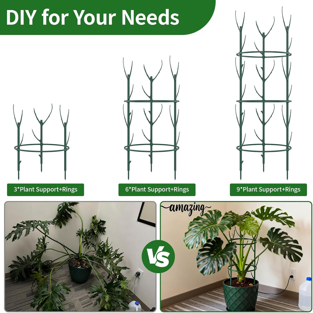 30Pcs Stackable Plant Support Stakes, Plant Stakes for Monstera Plant Stem Supports for Indoor Plants, Includes Garden Wire, Ties & Cutter for Pothos, Money Plant, Vines, Outdoors