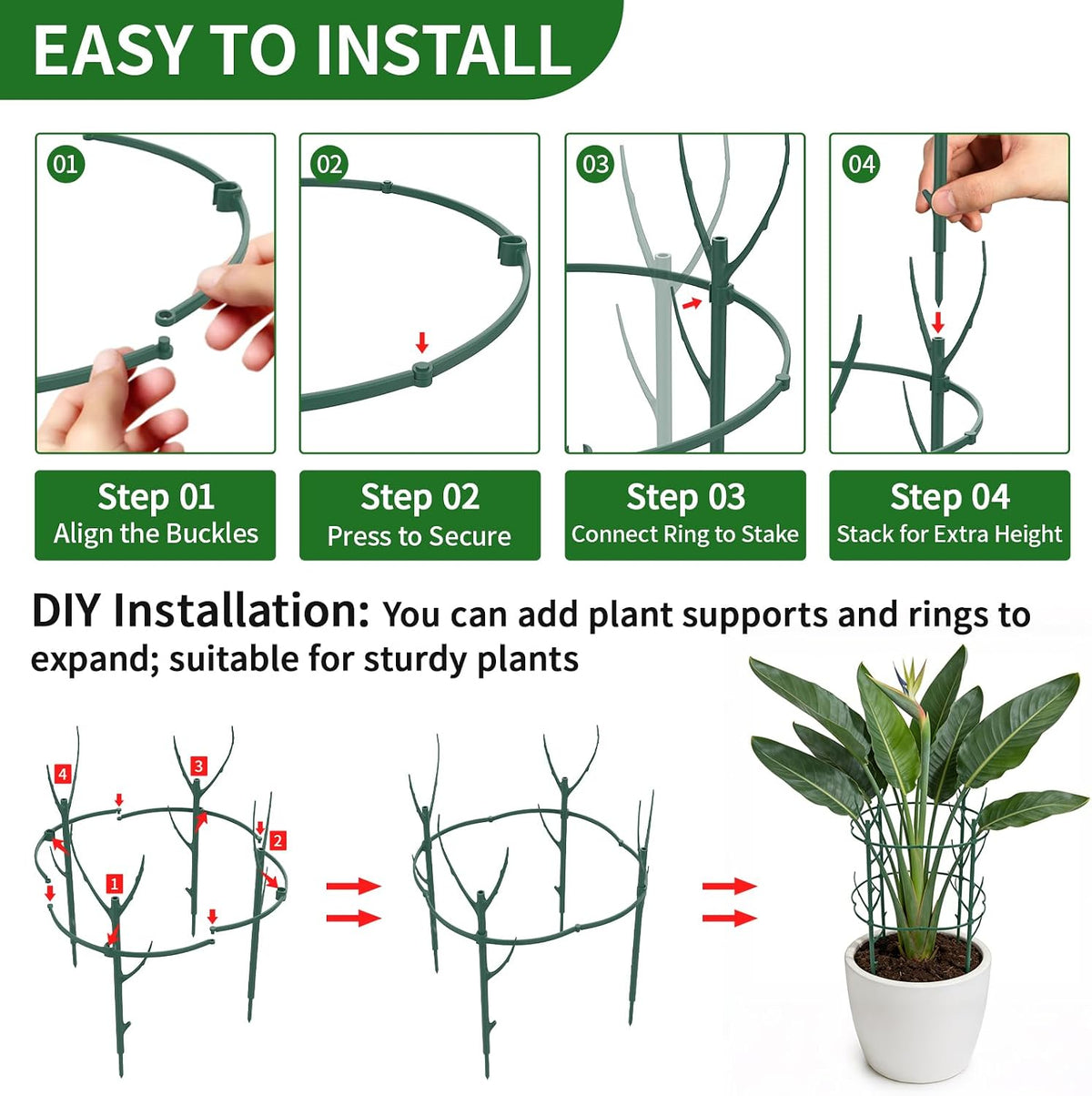 30Pcs Stackable Plant Support Stakes, Plant Stakes for Monstera Plant Stem Supports for Indoor Plants, Includes Garden Wire, Ties & Cutter for Pothos, Money Plant, Vines, Outdoors