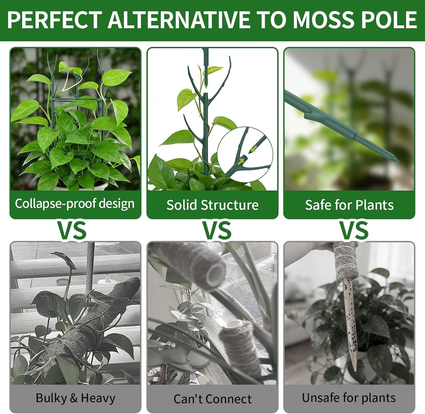 30Pcs Stackable Plant Support Stakes, Plant Stakes for Monstera Plant Stem Supports for Indoor Plants, Includes Garden Wire, Ties & Cutter for Pothos, Money Plant, Vines, Outdoors