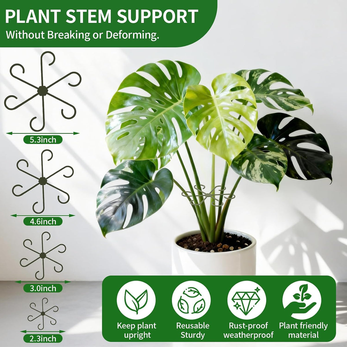 30Pcs Stackable Plant Support Stakes, Plant Stakes for Monstera Plant Stem Supports for Indoor Plants, Includes Garden Wire, Ties & Cutter for Pothos, Money Plant, Vines, Outdoors
