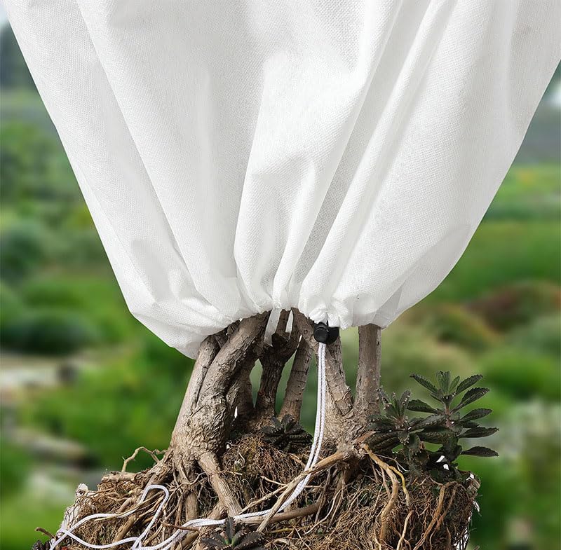 Cold Cover Pot for Plants Plant Covers Freeze Protection Floating Row Cover Frost Tree Covers Drawstring Bags Plant Covers Winter Plant Cover White