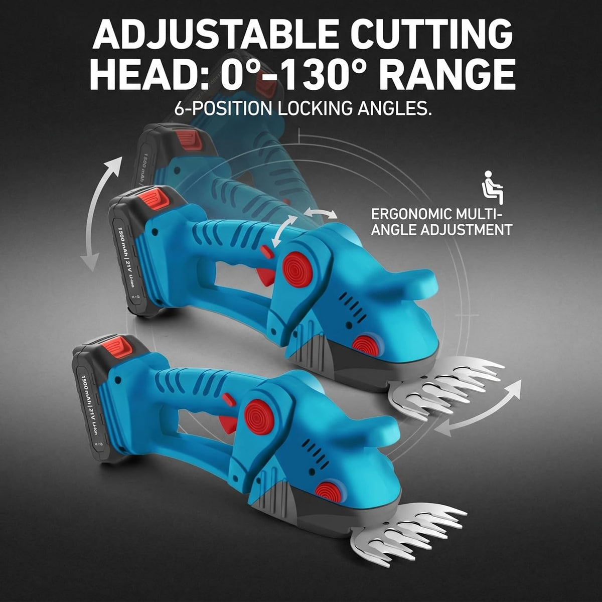 Electric Cordless Hedge Trimmer, 21V Rechargeable Shrub Trimmer Grass Shears, Dual-Blade Handheld Grass Cutter, Hedge Shear with 2 PCS Rechargeable Battery and Charger for Garden/Lawn (Blue)