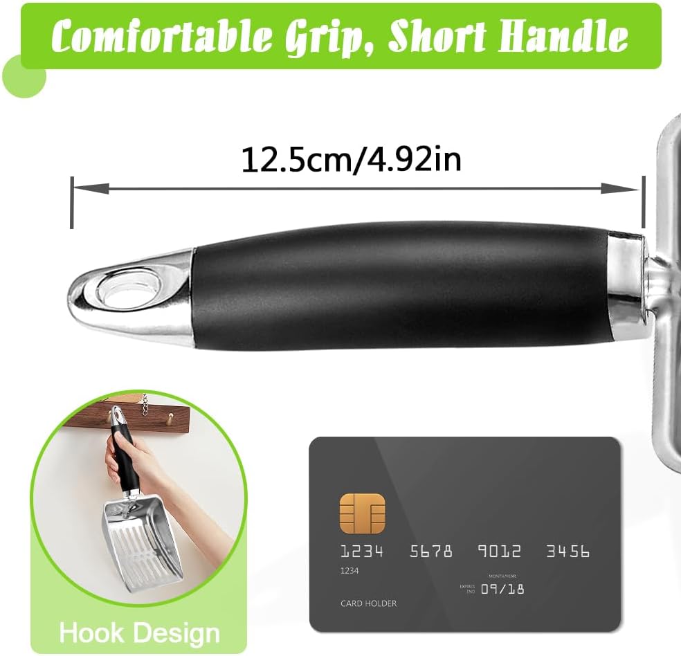 Cat Litter Scoop - Stainless Steel Metal Cat Litter Scoop-Kitty Metal Scooper-Sturdy Mesh Scooper - Mesh Shovel-Easy to Clean - Suitable for Cat Litter Box - Light Black