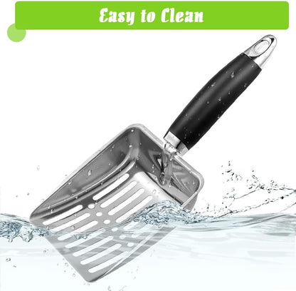 Cat Litter Scoop - Stainless Steel Metal Cat Litter Scoop-Kitty Metal Scooper-Sturdy Mesh Scooper - Mesh Shovel-Easy to Clean - Suitable for Cat Litter Box - Light Black