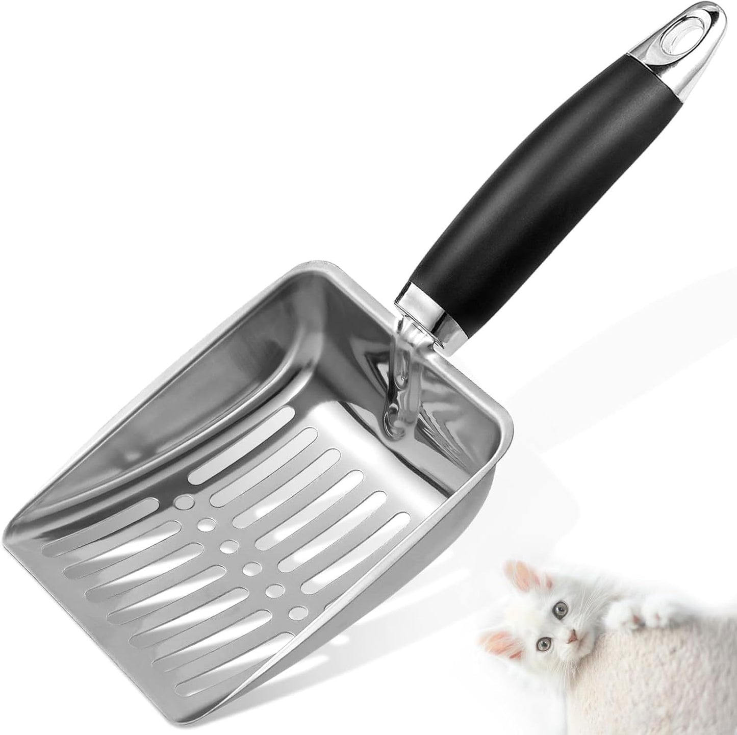 Cat Litter Scoop - Stainless Steel Metal Cat Litter Scoop-Kitty Metal Scooper-Sturdy Mesh Scooper - Mesh Shovel-Easy to Clean - Suitable for Cat Litter Box - Light Black