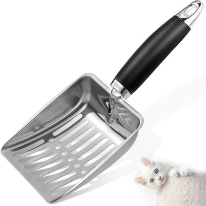 Cat Litter Scoop - Stainless Steel Metal Cat Litter Scoop-Kitty Metal Scooper-Sturdy Mesh Scooper - Mesh Shovel-Easy to Clean - Suitable for Cat Litter Box - Light Black