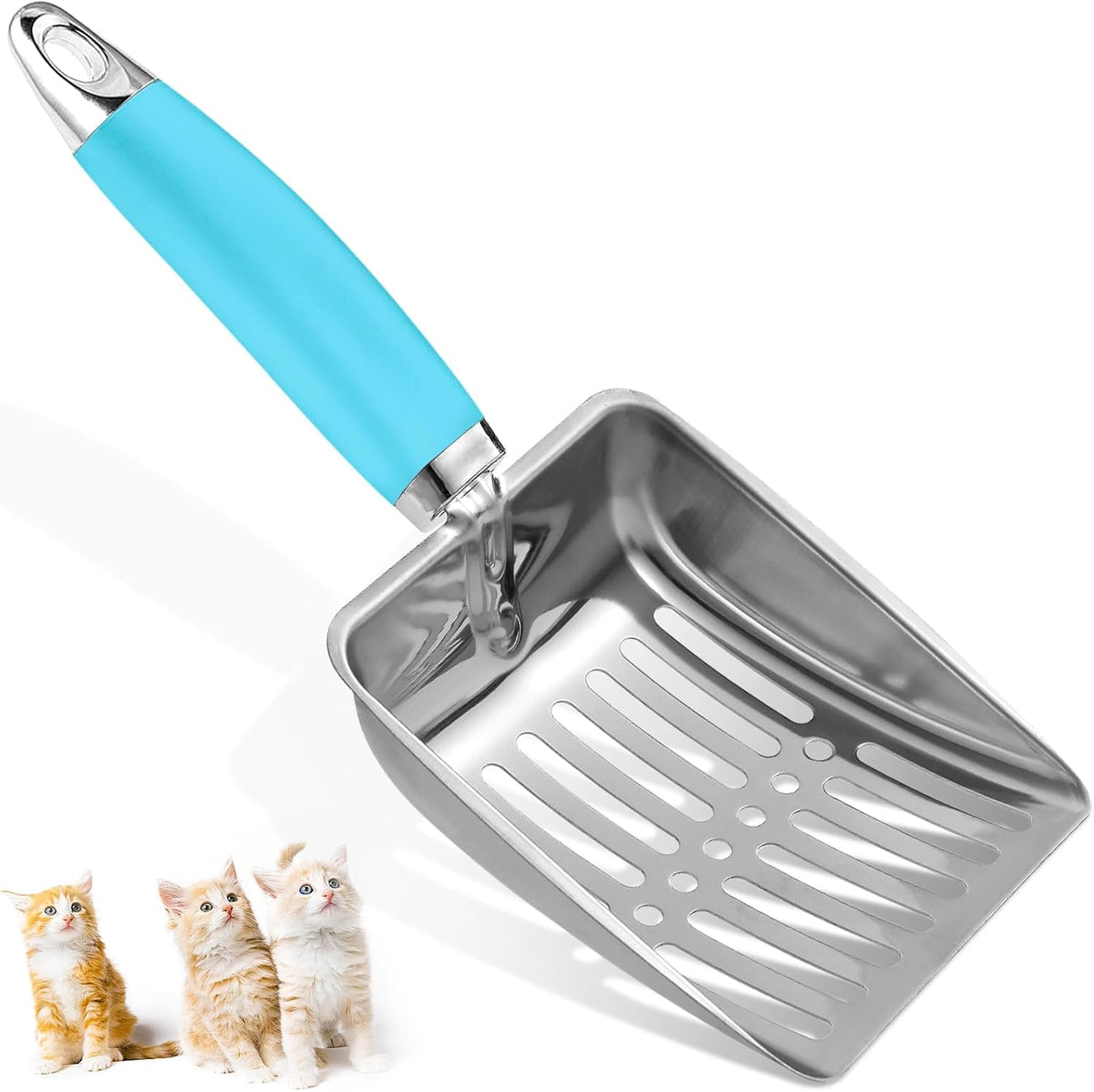 Cat Litter Scoop - Stainless Steel Metal Cat Litter Scoop-Kitty Metal Scooper-Sturdy Mesh Scooper - Mesh Shovel-Easy to Clean - Suitable for Cat Litter Box - Light Black