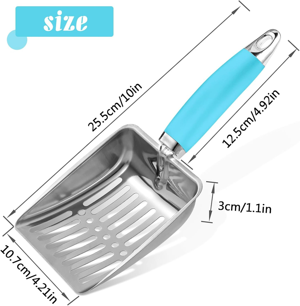 Cat Litter Scoop - Stainless Steel Metal Cat Litter Scoop-Kitty Metal Scooper-Sturdy Mesh Scooper - Mesh Shovel-Easy to Clean - Suitable for Cat Litter Box - Light Black