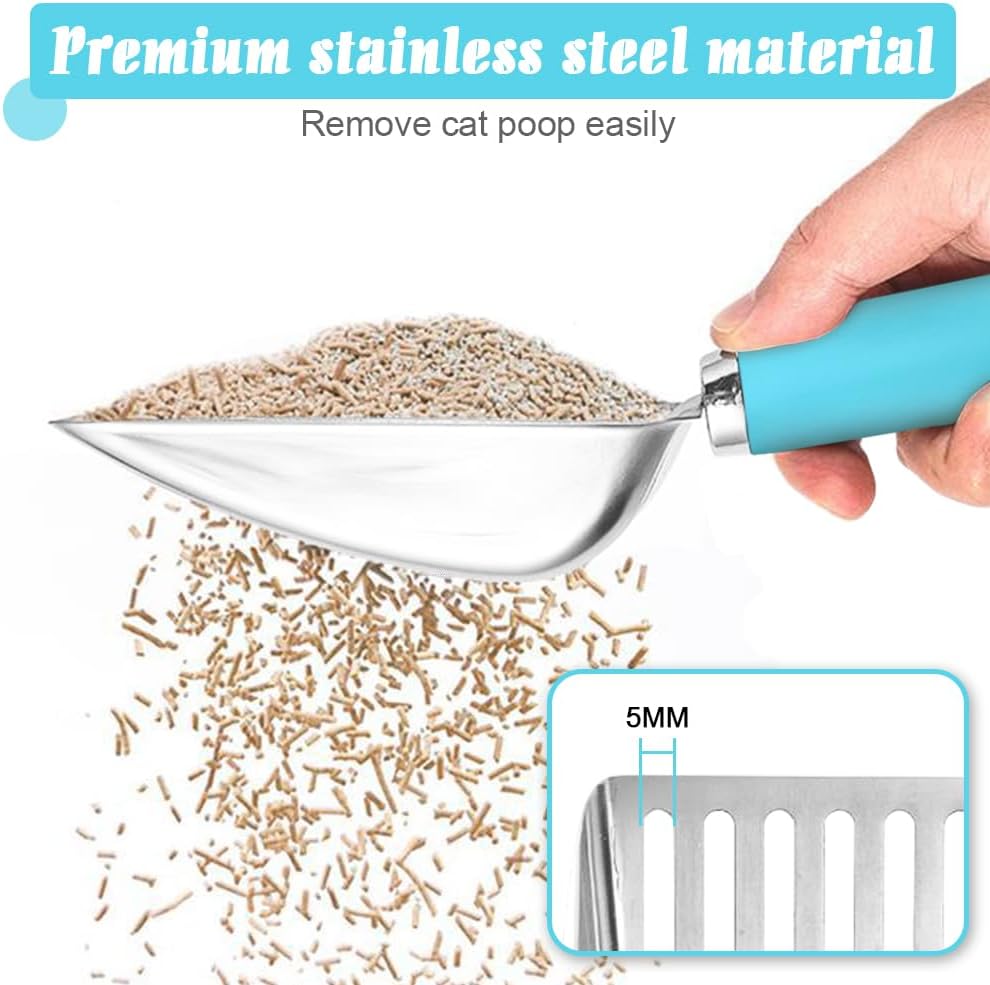 Cat Litter Scoop - Stainless Steel Metal Cat Litter Scoop-Kitty Metal Scooper-Sturdy Mesh Scooper - Mesh Shovel-Easy to Clean - Suitable for Cat Litter Box - Light Black