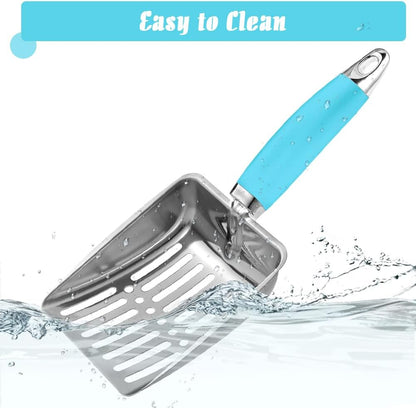 Cat Litter Scoop - Stainless Steel Metal Cat Litter Scoop-Kitty Metal Scooper-Sturdy Mesh Scooper - Mesh Shovel-Easy to Clean - Suitable for Cat Litter Box - Light Black
