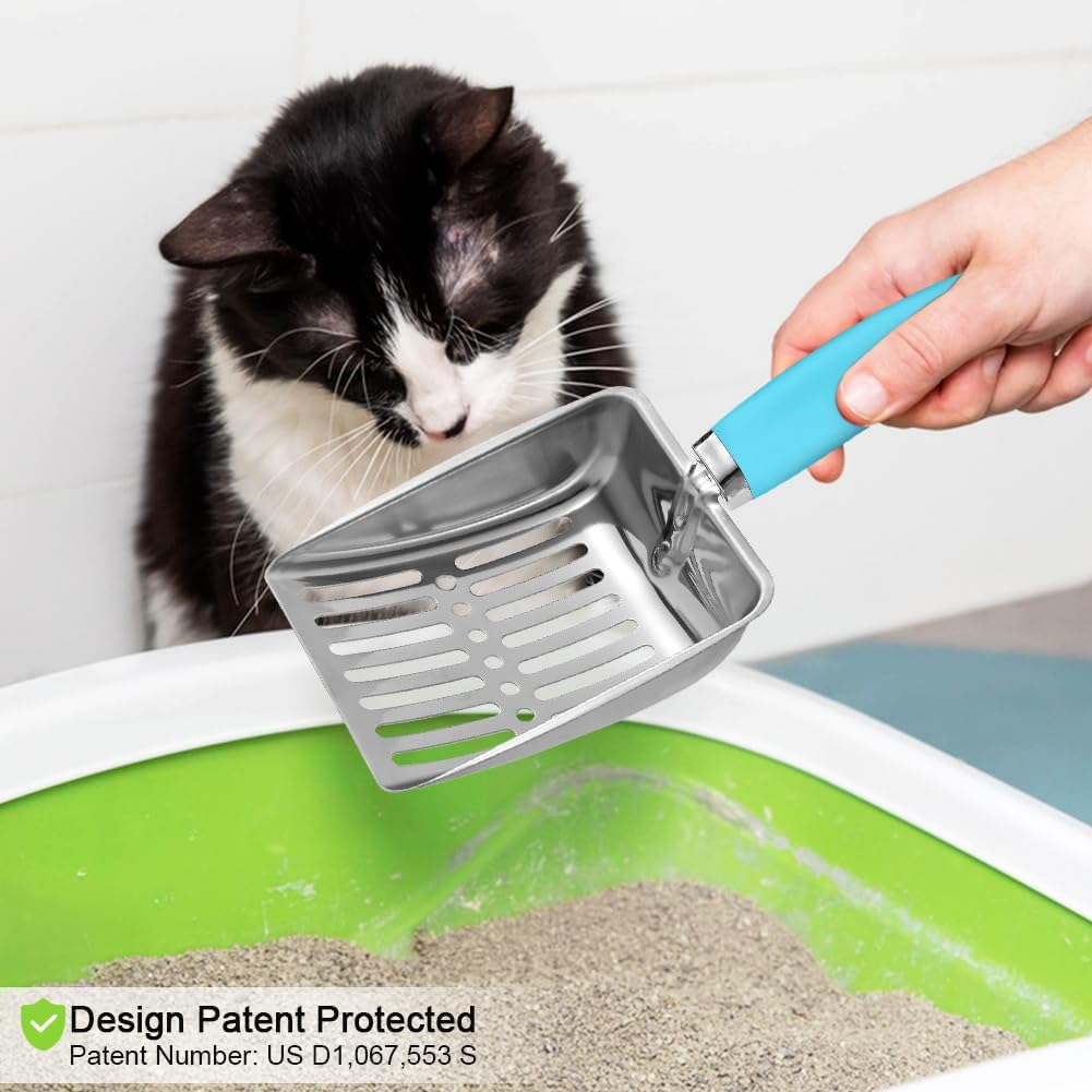 Cat Litter Scoop - Stainless Steel Metal Cat Litter Scoop-Kitty Metal Scooper-Sturdy Mesh Scooper - Mesh Shovel-Easy to Clean - Suitable for Cat Litter Box - Light Black