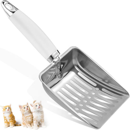 Cat Litter Scoop - Stainless Steel Metal Cat Litter Scoop-Kitty Metal Scooper-Sturdy Mesh Scooper - Mesh Shovel-Easy to Clean - Suitable for Cat Litter Box - Light Black