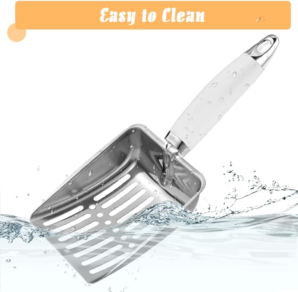 Cat Litter Scoop - Stainless Steel Metal Cat Litter Scoop-Kitty Metal Scooper-Sturdy Mesh Scooper - Mesh Shovel-Easy to Clean - Suitable for Cat Litter Box - Light Black