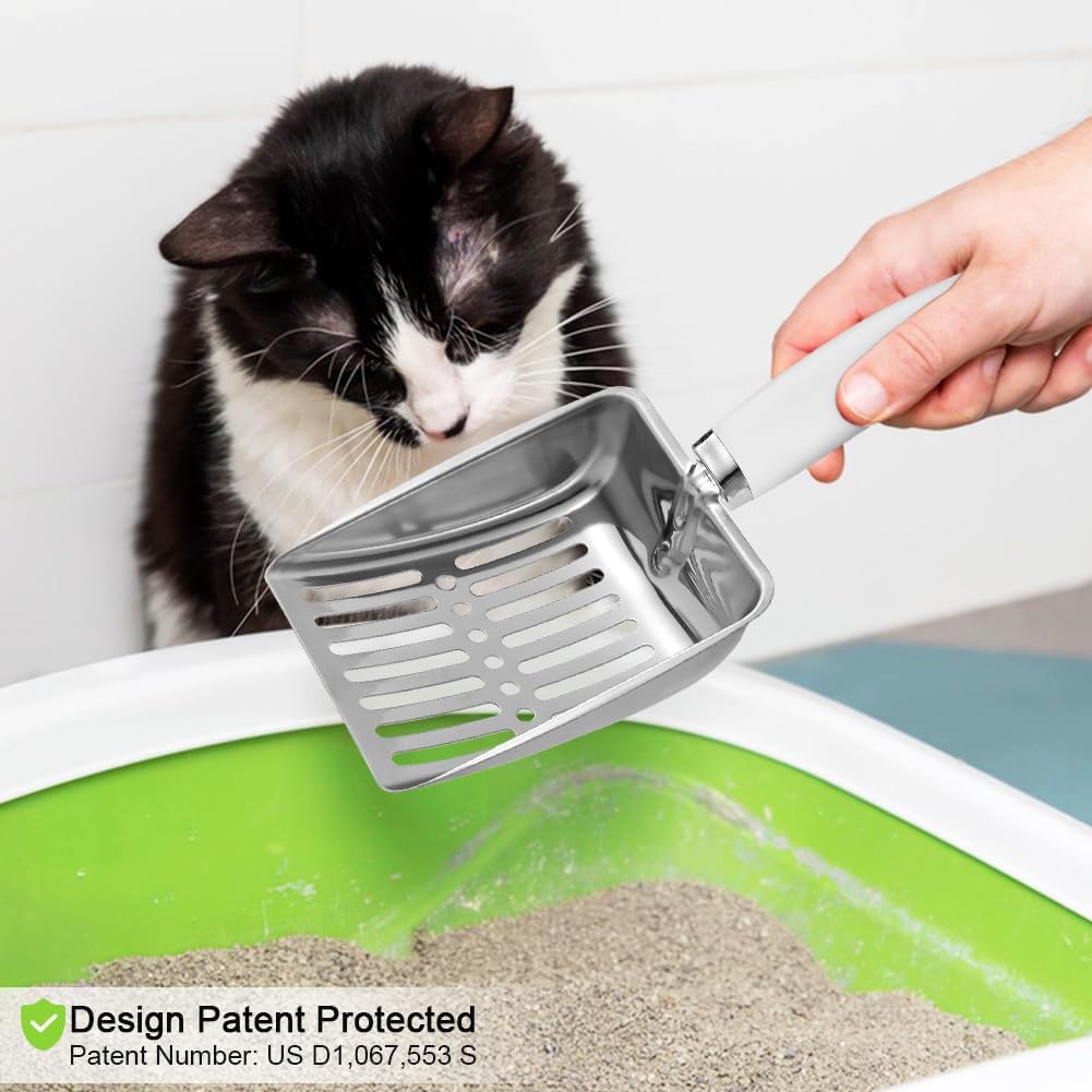 Cat Litter Scoop - Stainless Steel Metal Cat Litter Scoop-Kitty Metal Scooper-Sturdy Mesh Scooper - Mesh Shovel-Easy to Clean - Suitable for Cat Litter Box - Light Black