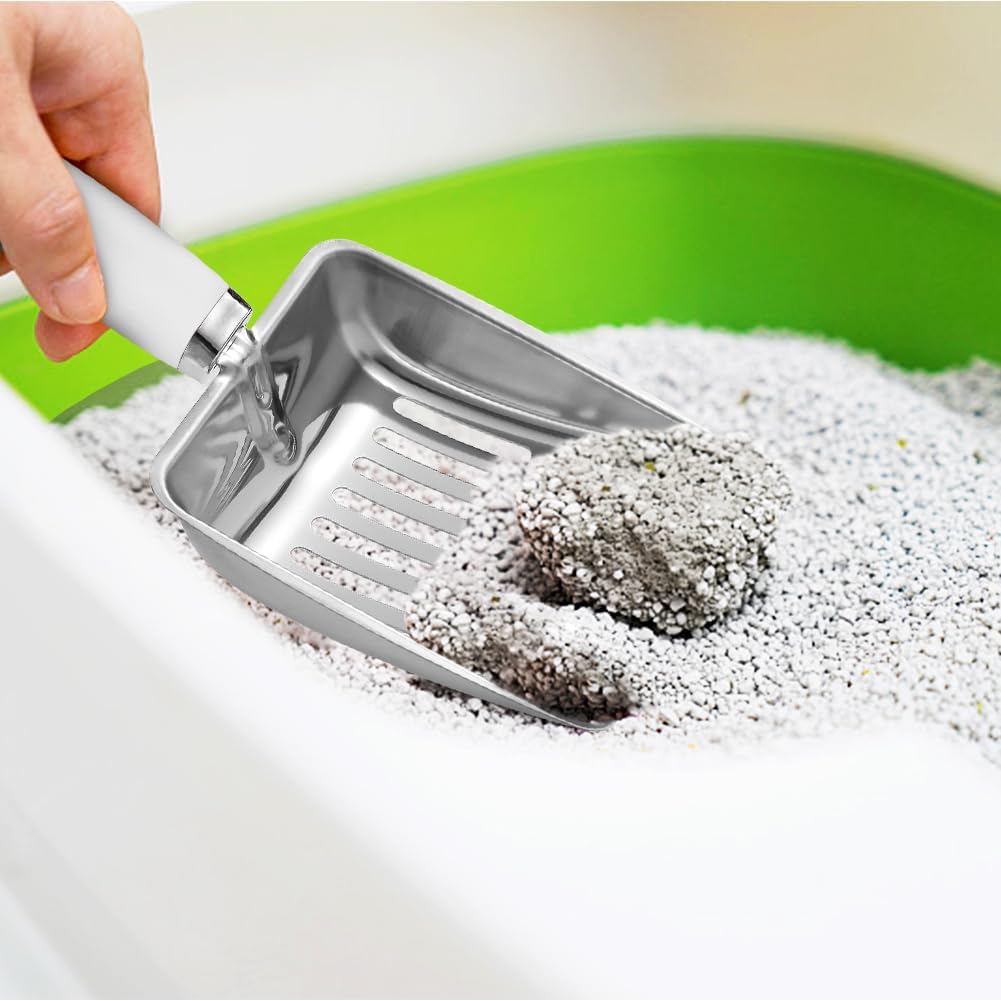 Cat Litter Scoop - Stainless Steel Metal Cat Litter Scoop-Kitty Metal Scooper-Sturdy Mesh Scooper - Mesh Shovel-Easy to Clean - Suitable for Cat Litter Box - Light Black