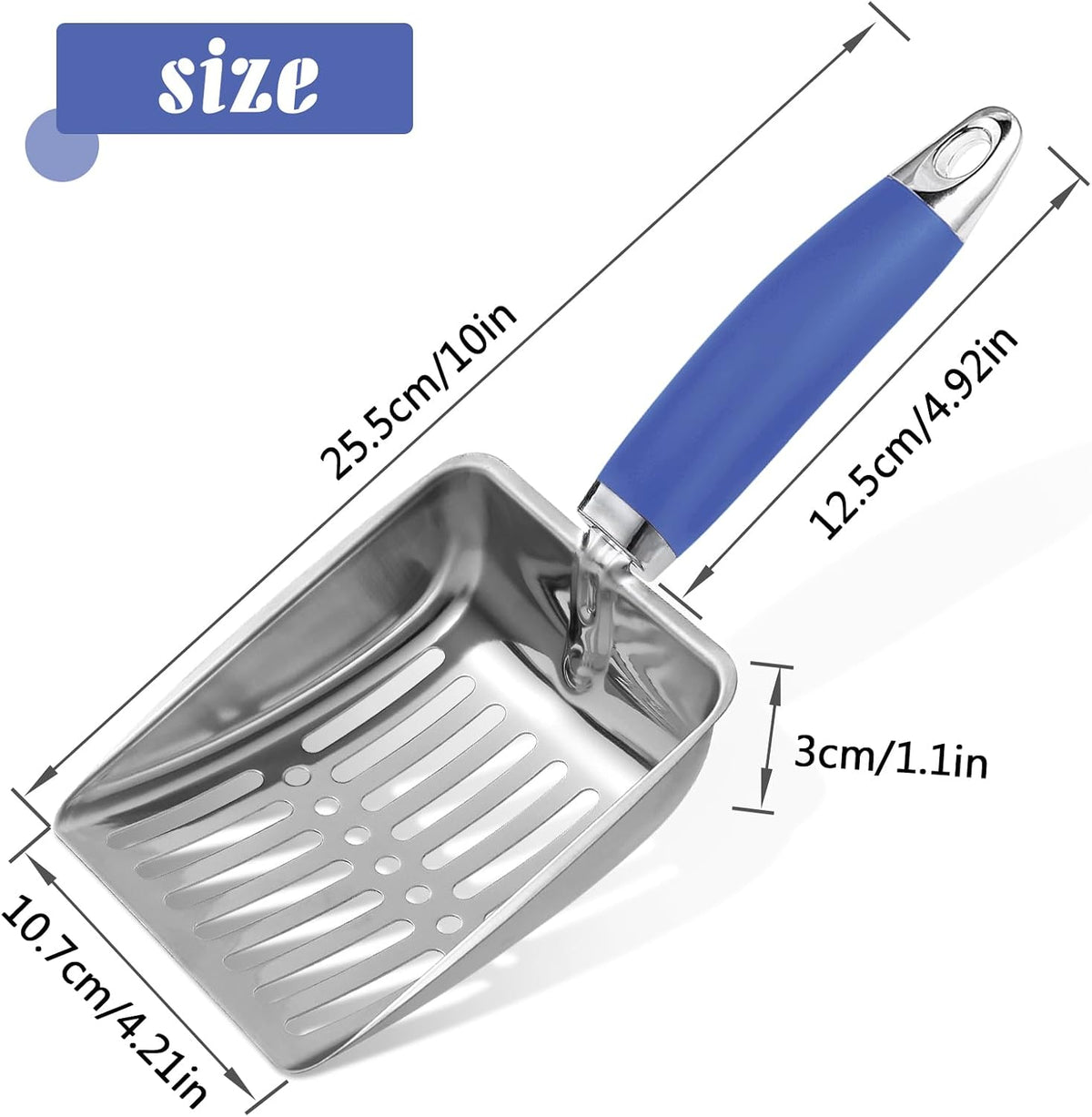 Cat Litter Scoop - Stainless Steel Metal Cat Litter Scoop-Kitty Metal Scooper-Sturdy Mesh Scooper - Mesh Shovel-Easy to Clean - Suitable for Cat Litter Box - Light Black