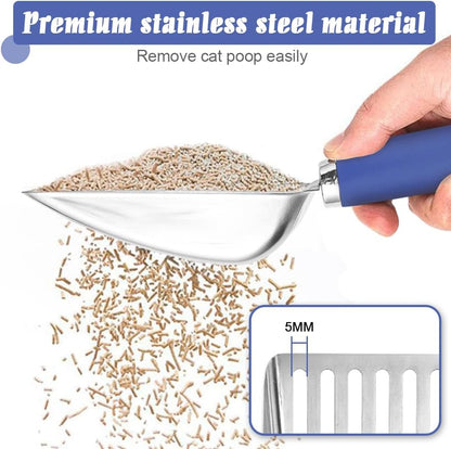 Cat Litter Scoop - Stainless Steel Metal Cat Litter Scoop-Kitty Metal Scooper-Sturdy Mesh Scooper - Mesh Shovel-Easy to Clean - Suitable for Cat Litter Box - Light Black
