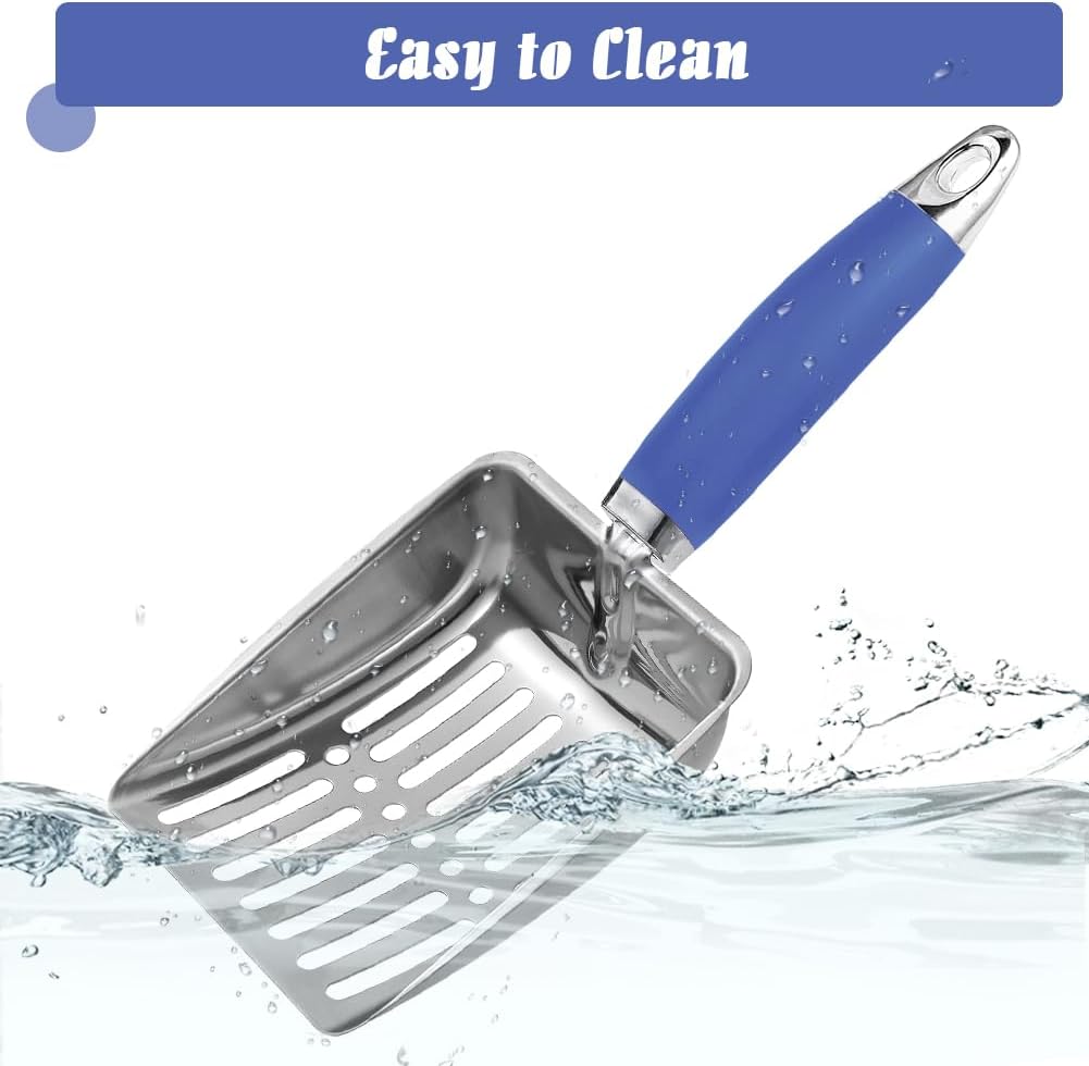 Cat Litter Scoop - Stainless Steel Metal Cat Litter Scoop-Kitty Metal Scooper-Sturdy Mesh Scooper - Mesh Shovel-Easy to Clean - Suitable for Cat Litter Box - Light Black