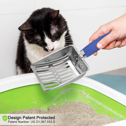 Cat Litter Scoop - Stainless Steel Metal Cat Litter Scoop-Kitty Metal Scooper-Sturdy Mesh Scooper - Mesh Shovel-Easy to Clean - Suitable for Cat Litter Box - Light Black