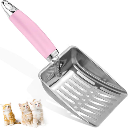 Cat Litter Scoop - Stainless Steel Metal Cat Litter Scoop-Kitty Metal Scooper-Sturdy Mesh Scooper - Mesh Shovel-Easy to Clean - Suitable for Cat Litter Box - Light Black