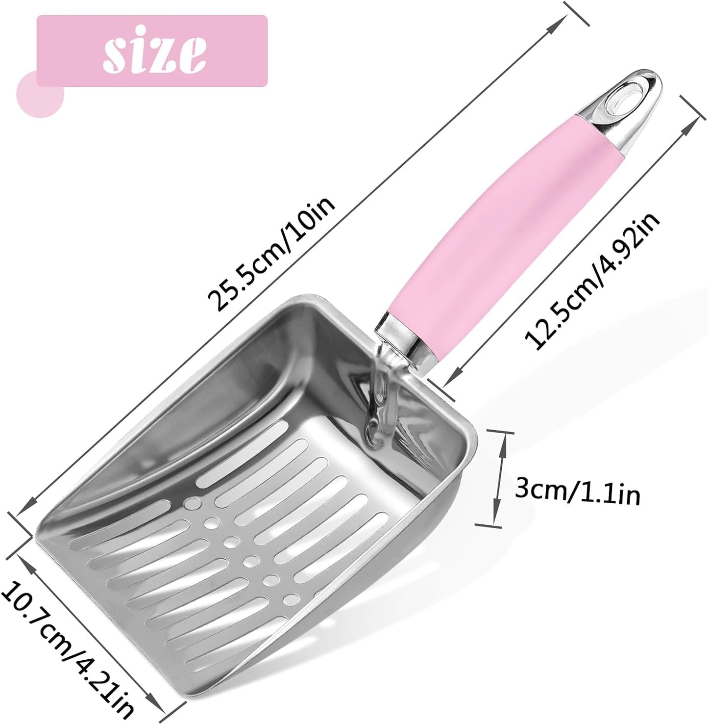 Cat Litter Scoop - Stainless Steel Metal Cat Litter Scoop-Kitty Metal Scooper-Sturdy Mesh Scooper - Mesh Shovel-Easy to Clean - Suitable for Cat Litter Box - Light Black