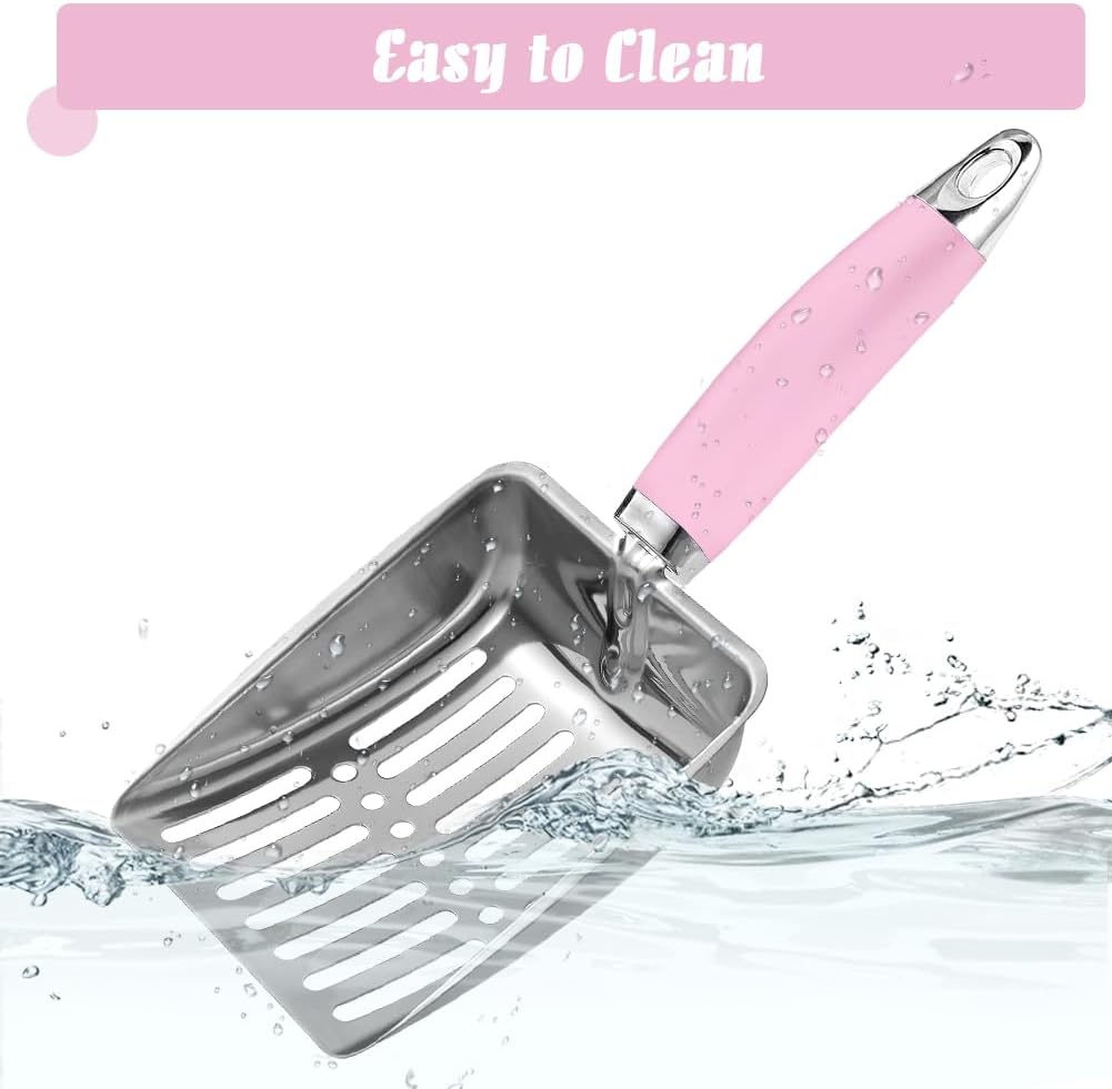 Cat Litter Scoop - Stainless Steel Metal Cat Litter Scoop-Kitty Metal Scooper-Sturdy Mesh Scooper - Mesh Shovel-Easy to Clean - Suitable for Cat Litter Box - Light Black
