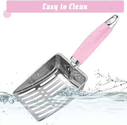 Cat Litter Scoop - Stainless Steel Metal Cat Litter Scoop-Kitty Metal Scooper-Sturdy Mesh Scooper - Mesh Shovel-Easy to Clean - Suitable for Cat Litter Box - Light Black