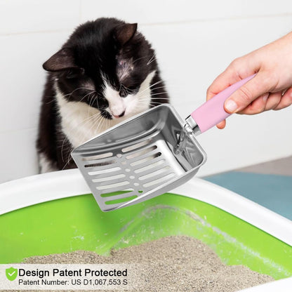 Cat Litter Scoop - Stainless Steel Metal Cat Litter Scoop-Kitty Metal Scooper-Sturdy Mesh Scooper - Mesh Shovel-Easy to Clean - Suitable for Cat Litter Box - Light Black