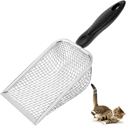 Cat Litter Scoop - Stainless Steel Metal Cat Litter Scoop-Kitty Metal Scooper-Sturdy Mesh Scooper - Mesh Shovel-Easy to Clean - Suitable for Cat Litter Box - Light Black