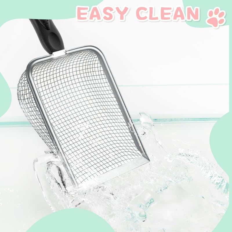 Cat Litter Scoop - Stainless Steel Metal Cat Litter Scoop-Kitty Metal Scooper-Sturdy Mesh Scooper - Mesh Shovel-Easy to Clean - Suitable for Cat Litter Box - Light Black