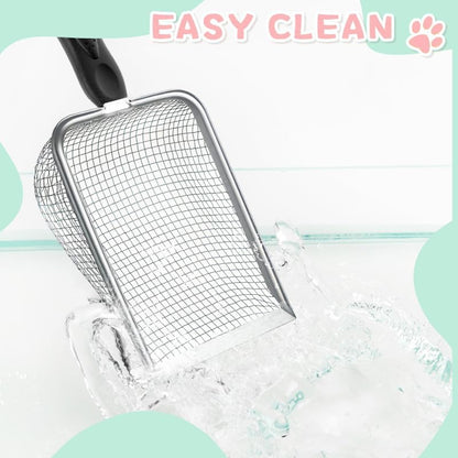 Cat Litter Scoop - Stainless Steel Metal Cat Litter Scoop-Kitty Metal Scooper-Sturdy Mesh Scooper - Mesh Shovel-Easy to Clean - Suitable for Cat Litter Box - Light Black