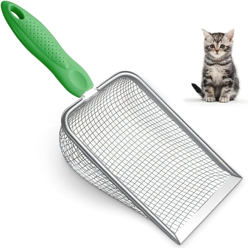 Cat Litter Scoop - Stainless Steel Metal Cat Litter Scoop-Kitty Metal Scooper-Sturdy Mesh Scooper - Mesh Shovel-Easy to Clean - Suitable for Cat Litter Box - Light Black