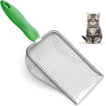 Cat Litter Scoop - Stainless Steel Metal Cat Litter Scoop-Kitty Metal Scooper-Sturdy Mesh Scooper - Mesh Shovel-Easy to Clean - Suitable for Cat Litter Box - Light Black