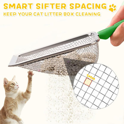 Cat Litter Scoop - Stainless Steel Metal Cat Litter Scoop-Kitty Metal Scooper-Sturdy Mesh Scooper - Mesh Shovel-Easy to Clean - Suitable for Cat Litter Box - Light Black