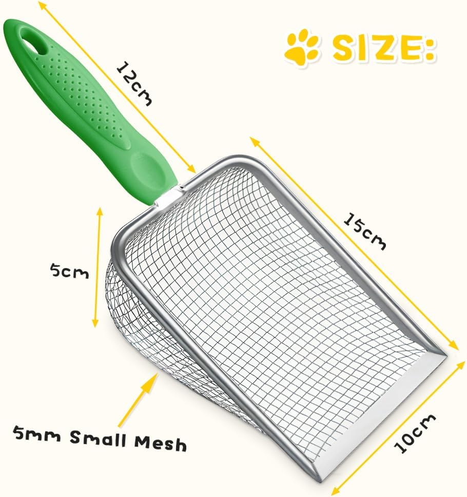 Cat Litter Scoop - Stainless Steel Metal Cat Litter Scoop-Kitty Metal Scooper-Sturdy Mesh Scooper - Mesh Shovel-Easy to Clean - Suitable for Cat Litter Box - Light Black