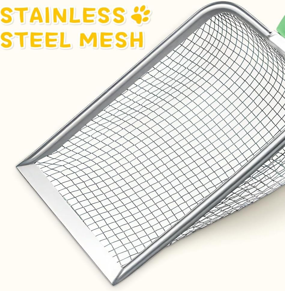 Cat Litter Scoop - Stainless Steel Metal Cat Litter Scoop-Kitty Metal Scooper-Sturdy Mesh Scooper - Mesh Shovel-Easy to Clean - Suitable for Cat Litter Box - Light Black