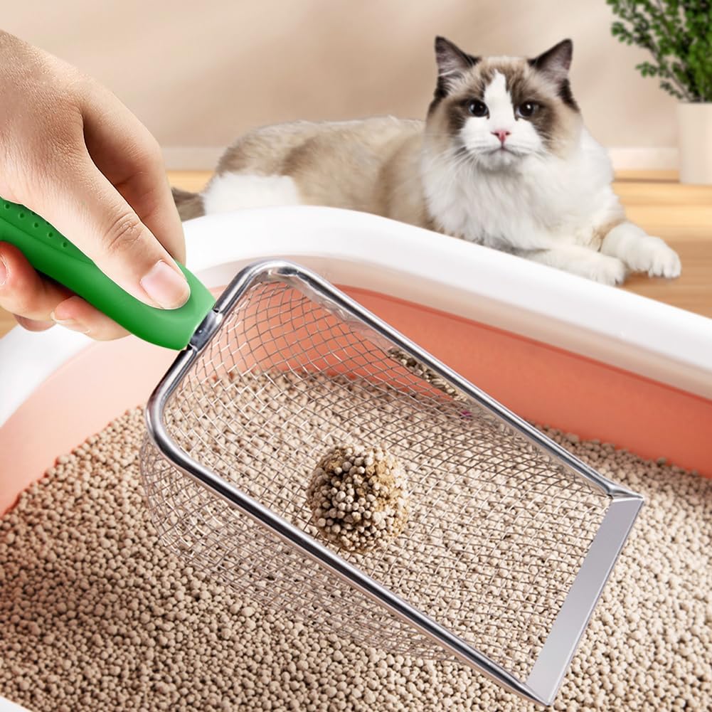 Cat Litter Scoop - Stainless Steel Metal Cat Litter Scoop-Kitty Metal Scooper-Sturdy Mesh Scooper - Mesh Shovel-Easy to Clean - Suitable for Cat Litter Box - Light Black