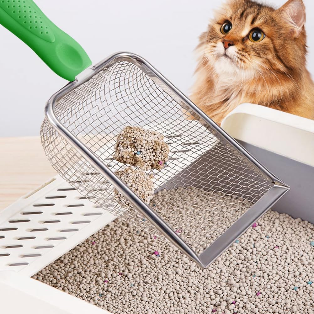 Cat Litter Scoop - Stainless Steel Metal Cat Litter Scoop-Kitty Metal Scooper-Sturdy Mesh Scooper - Mesh Shovel-Easy to Clean - Suitable for Cat Litter Box - Light Black