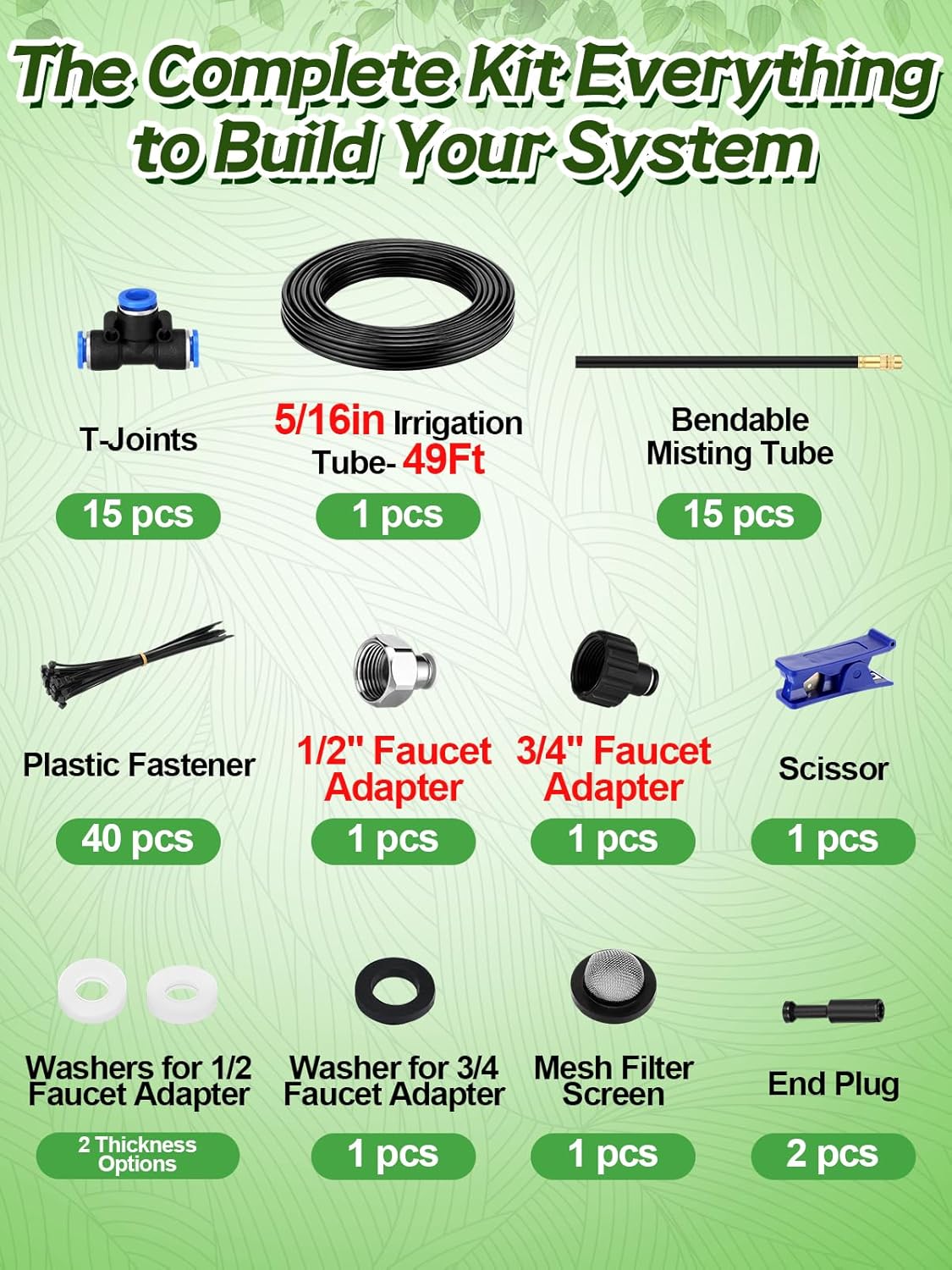 49ft Drip Irrigation System Kit for Raised Bed Plants Lawn