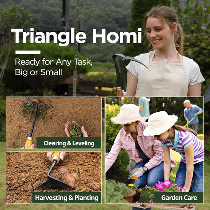 Triangle Homi Hand Hoe - Traditional Handmade Korean Garden Tool for Weeding Digging & Planting with Forged Steel & Chestnut and Acacia Wood Handle