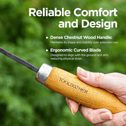 Triangle Homi Hand Hoe - Traditional Handmade Korean Garden Tool for Weeding Digging & Planting with Forged Steel & Chestnut and Acacia Wood Handle