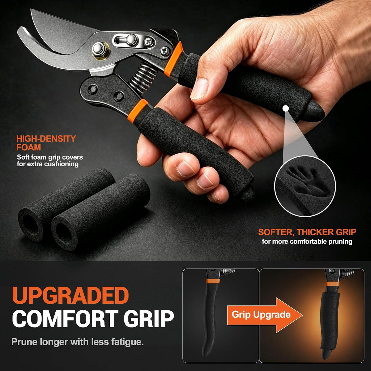 DECERK® Bypass Pruning Shears for Arthritic Hands, 5mm Cushioned Foam Grips