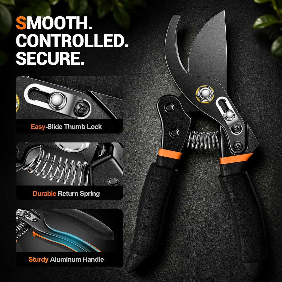 DECERK® Bypass Pruning Shears for Arthritic Hands, 5mm Cushioned Foam Grips