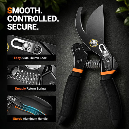 DECERK® Bypass Pruning Shears for Arthritic Hands, 5mm Cushioned Foam Grips